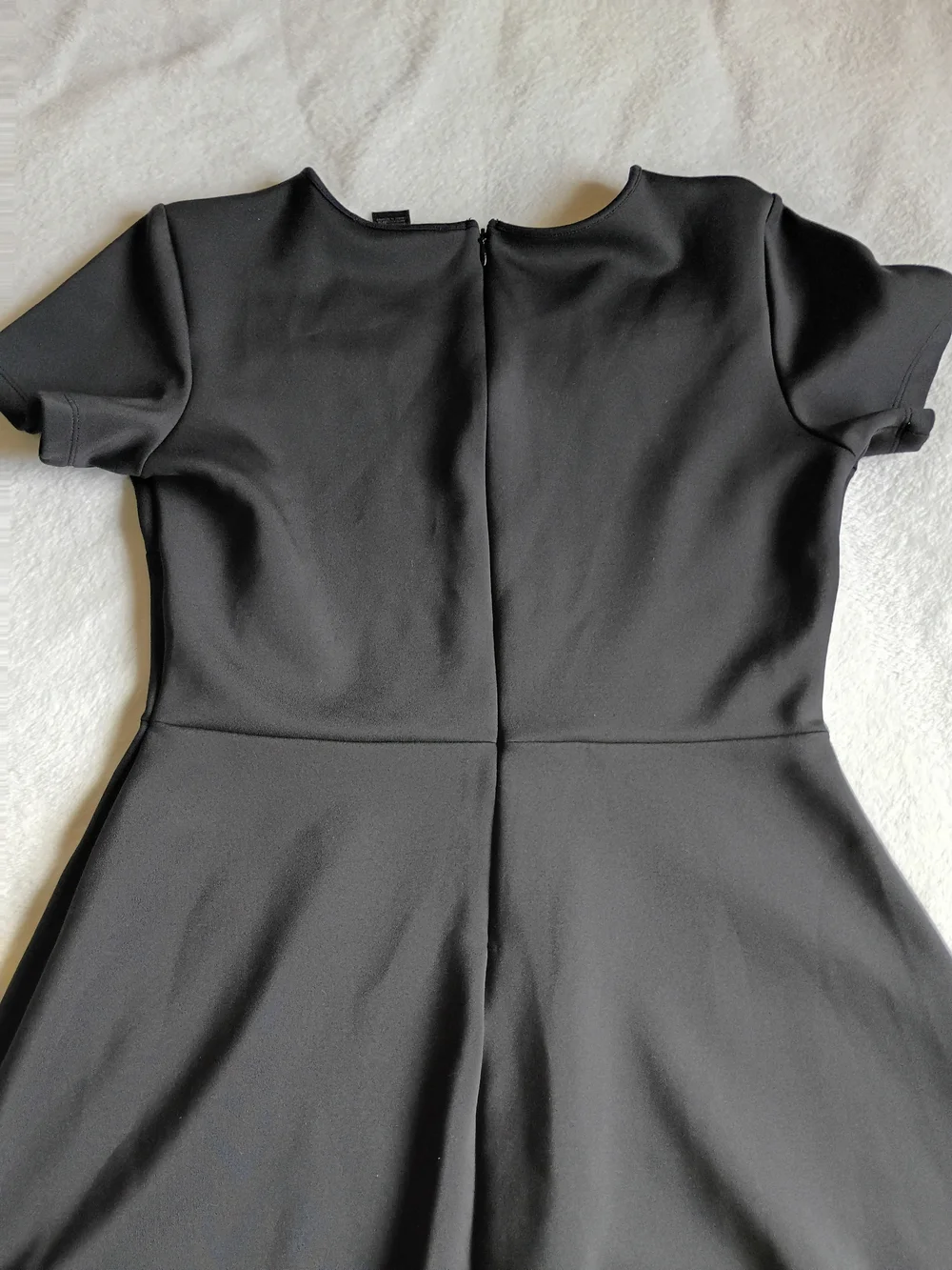 Black Fit-and-Flare Dress with Laser-Cut Hem